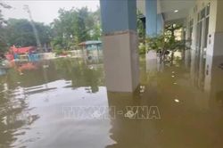 Trường học ngoại thành Hà Nội vẫn bị ngập sâu do mưa lớn
