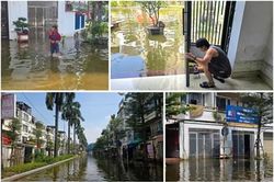 Hà Nội hửng nắng, cư dân Tân Tây Đô vẫn sống giữa biển nước
