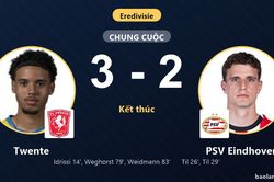 Thua ngược Twente 3-2, PSV Eindhoven lỡ thời cơ chiếm đỉnh bảng Eredivisie