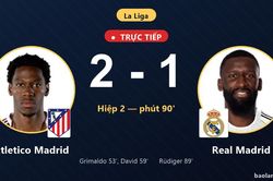 TRỰC TIẾPTrực tiếp Atletico Madrid vs Real Madrid: Real Madrid rút ngắn cách biệt 2-1