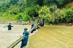 Nghệ An: Bộ đội, dân quân làm cầu tạm giúp học sinh đến trường sau mưa lũ