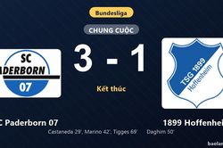 Thống kê trận đấu SC Paderborn 07 3-1 1899 Hoffenheim: Steffen Tigges tỏa sáng, SC Paderborn 07 giành trọn 3 điểm