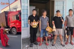 Công an làm việc với nhóm 'thầy trò Đường Tăng' đi bộ trong làn xe tải