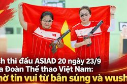 Lịch thi đấu ASIAD 20 ngày 23/9 của Đoàn Thể thao Việt Nam: Chờ tin vui từ bắn súng và wushu