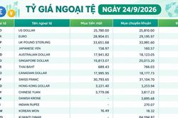 Tỷ giá ngoại tệ ngày 24/9: GBP trên 35.000 đồng, USD vượt 26.000 đồng