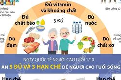 Chế độ ăn 5 đủ và 3 hạn chế để người cao tuổi sống khỏe mạnh