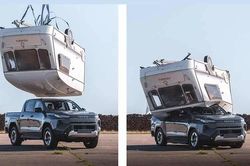 Toyota Hilux chạy điện bị xe caravan 760kg rơi trúng nóc vẫn an toàn