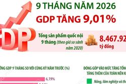 9 tháng năm 2026: GDP tăng 9,01% so với cùng kỳ năm trước