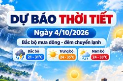 Thời tiết hôm nay 4/10: Bắc bộ mưa dông, đêm chuyển lạnh
