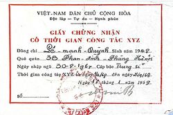 Giấy chứng nhận có thời gian công tác của đồng chí Lê Mạnh Quỳnh
