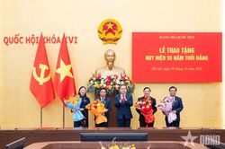 Chủ tịch Quốc hội Trần Thanh Mẫn trao Huy hiệu 35 năm tuổi Đảng tặng các đồng chí lãnh đạo, nguyên lãnh đạo Quốc hội