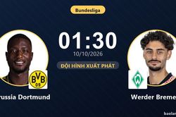 TRỰC TIẾPTrực tiếp Borussia Dortmund vs Werder Bremen: Đội hình xuất phát