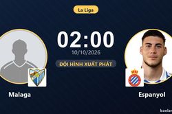 TRỰC TIẾPTrực tiếp Malaga vs Espanyol: Đội hình xuất phát
