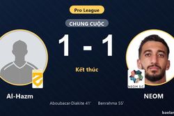 Chia điểm sau trận hòa 1-1, Al-Hazm và NEOM níu chân nhau tại Pro League