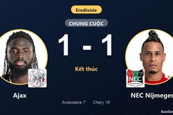 Bị NEC Nijmegen cầm hòa 1-1, Ajax lỡ cơ hội bứt phá ở Eredivisie