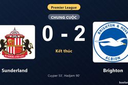 Thống kê trận đấu Sunderland 0-2 Brighton: Jaouen Hadjam tỏa sáng, Brighton giành trọn 3 điểm
