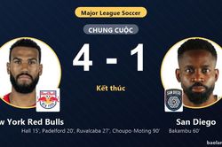 Vùi dập San Diego 4-1, New York Red Bulls khiến đối thủ giậm chân ở vị trí thứ 12