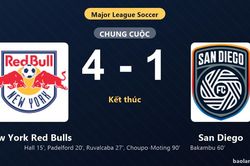 Thống kê trận đấu New York Red Bulls 4-1 San Diego: New York Red Bulls thắng đậm thuyết phục