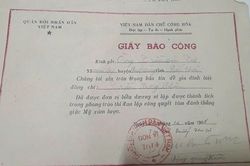 Giấy báo công ghi nhận thành tích của đồng chí Trần Trọng Kiên
