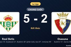 Thống kê trận đấu Real Betis 5-2 Osasuna: Real Betis thắng đậm thuyết phục