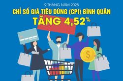 Chỉ số giá tiêu dùng bình quân 9 tháng năm 2026 tăng 4,52%