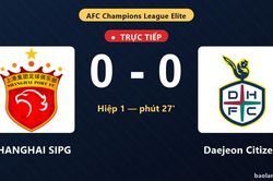 TRỰC TIẾPTrực tiếp SHANGHAI SIPG vs Daejeon Citizen: Hết hiệp 1, hòa 0-0