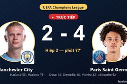 TRỰC TIẾPTrực tiếp Manchester City vs Paris Saint Germain: Manchester City rút ngắn cách biệt 2-4