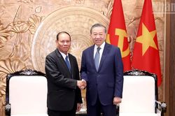 [Ảnh] Tổng B&iacute; thư, Chủ tịch nước T&ocirc; L&acirc;m tiếp Thường trực Ban B&iacute; thư Trung ương Đảng Nh&acirc;n d&acirc;n C&aacute;ch mạng L&agrave;o Vilay Lakhamphong