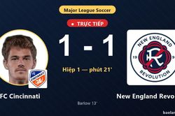 TRỰC TIẾPTrực tiếp FC Cincinnati vs New England Revolution: New England Revolution gỡ hòa 1-1