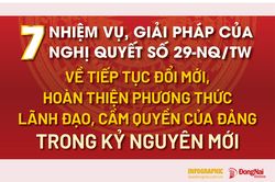 [Infographic] 7 nhiệm vụ, giải pháp của Nghị quyết số 29-NQ/TW về tiếp tục đổi mới, hoàn thiện phương thức lãnh đạo, cầm quyền của Đảng trong kỷ nguyên mới