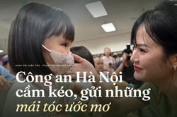 Chiến sỹ C&ocirc;ng an H&agrave; Nội trao gửi những m&aacute;i t&oacute;c ước mơ tặng bệnh nh&acirc;n ung thư