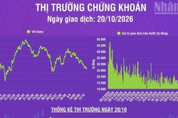 [Infographic] Chứng kho&aacute;n ng&agrave;y 20/10: VN-Index tăng nhẹ 2,13 điểm, khối ngoại tiếp tục b&aacute;n r&ograve;ng
