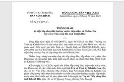 Ban Nội ch&iacute;nh Tỉnh ủy Kh&aacute;nh H&ograve;a th&ocirc;ng b&aacute;o tiếp c&ocirc;ng d&acirc;n thường xuy&ecirc;n v&agrave; tiếp nhận, xử l&yacute; đơn, thư