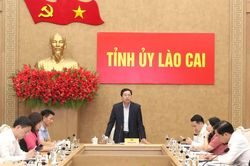 Thường trực Tỉnh ủy L&agrave;o Cai nghe b&aacute;o c&aacute;o về việc lựa chọn biểu trưng của tỉnh