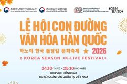 Lễ hội con đường văn hóa Hàn Quốc 2026 diễn ra trong hai ngày 24 và 25 tháng 10