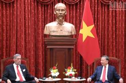 [Ảnh] Tổng B&iacute; thư, Chủ tịch nước T&ocirc; L&acirc;m tiếp Tổng B&iacute; thư Đảng Phong tr&agrave;o C&aacute;nh tả Thống nhất Cộng h&ograve;a Dominica Miguel Mejia