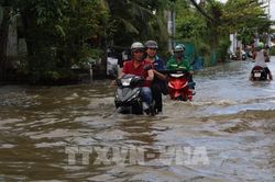Người d&acirc;n TP. Hồ Ch&iacute; Minh chật vật xoay sở với đỉnh triều cường l&ecirc;n cao