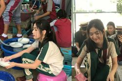 Nữ thần học đường Thái Lan gây 'sốt' với ảnh ngồi cặm cụi rửa bát