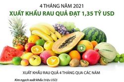 Xuất khẩu rau quả 4 tháng đầu năm 2021 đạt 1,35 tỷ USD