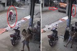 Xe máy xúc chạy như bay trên đường húc văng cụ già