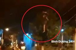 Clip: Gã đàn ông có biểu hiện bất thường nhào lộn trên đường dây điện lúc 2h sáng
