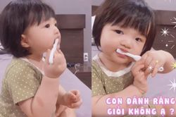 Con gái Đông Nhi mới một tuổi đã biết tự đánh răng, dân mạng khen nức nở vì dạy con quá khéo