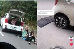 Ô tô hỏng, 6 thanh niên ngồi giữa đường ăn uống gây bức xúc