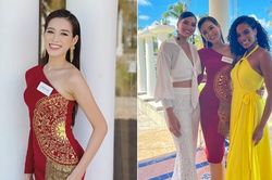 Đỗ Thị Hà diện váy lệch vai quyến rũ, rạng rỡ đọ sắc bên đương kim Hoa hậu thế giới
