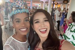 Đỗ Thị Hà mặc đầm xuyên thấu, đẹp không thua kém khi đọ sắc đương kim Miss World