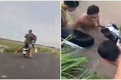 Thanh niên buồn buồn đi bốc đầu xe 'trổ tài' với đám bạn và cái kết úp mặt vào sông quê