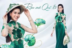 Fan thích thú khi Đỗ Thị Hà tung bộ ảnh 'áo dài rau má'