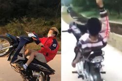 Thiếu niên 'bốc đầu', điều khiển xe bằng một chân để thể hiện bản thân