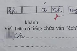 Đề bài yêu cầu đặt câu có tiếng chứa vần 'êch', bé gái viết 1 từ mà ai nấy cũng ngã ngửa
