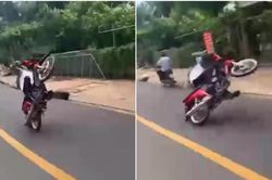 Bốc đầu xe máy ra oai thể hiện, nam thanh niên nhận cái kết nhớ đời sau tiếng hét thất thanh
